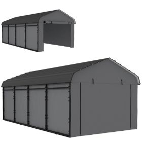 12' x 20' Metal Carport, Heavy Duty Garage Car Canopy with Galvanized Metal Roof and Removable Sidewalls, Dark Gray (Option: Dark Gray-1650x470x190 mm)